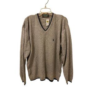 New! Men's Large Consul Premium V-Neck Sweater Cotton Knitted Gray Blue